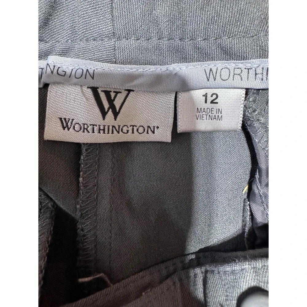 Worthington Women 12 Gray Pants Cropped Cuffed Dress Slacks Professional